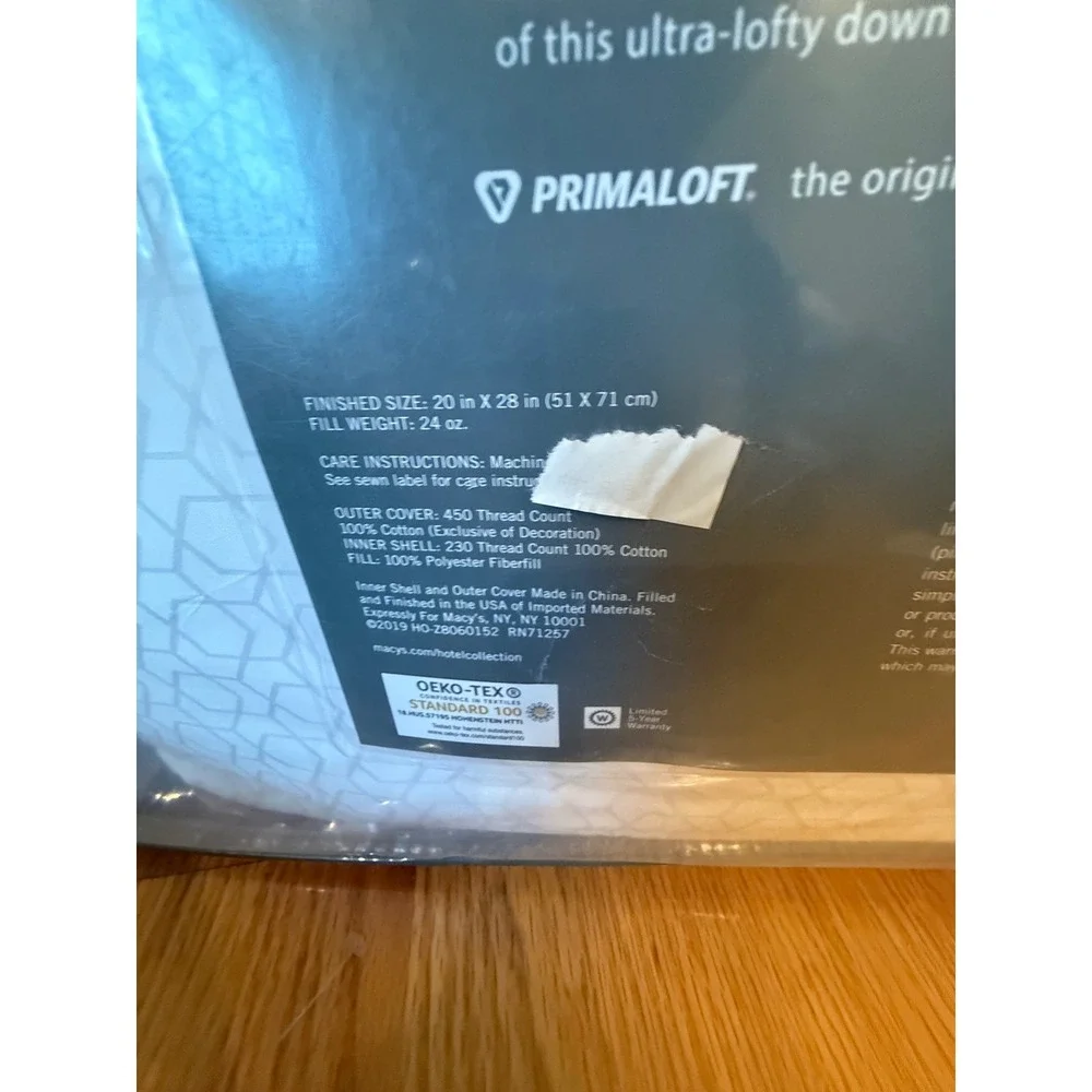Hotel Collection PrimaLoft Luxury Down Alternative Pillow Standard Queen White